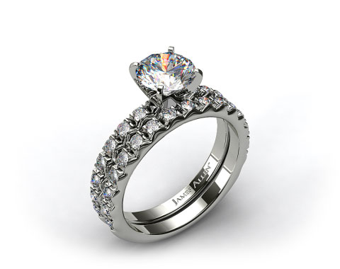 18k White Gold 0.32ct French Cut Pave Engagement Ring & .34ct French Cut Pave Wedding Ring